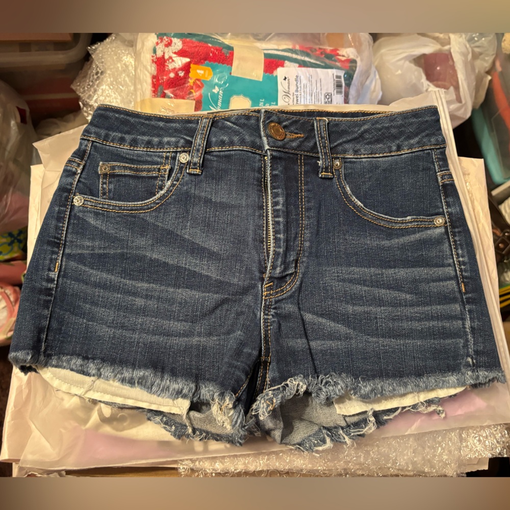 American Eagle Outfitters Dark Blue Distressed Denim Shorts